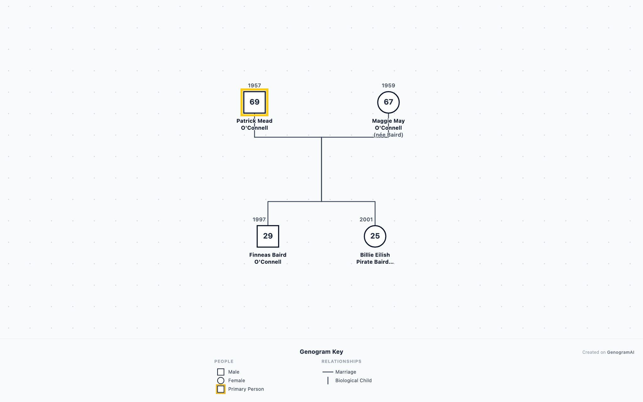 Billie Eilish & Finneas O'Connell Genogram example