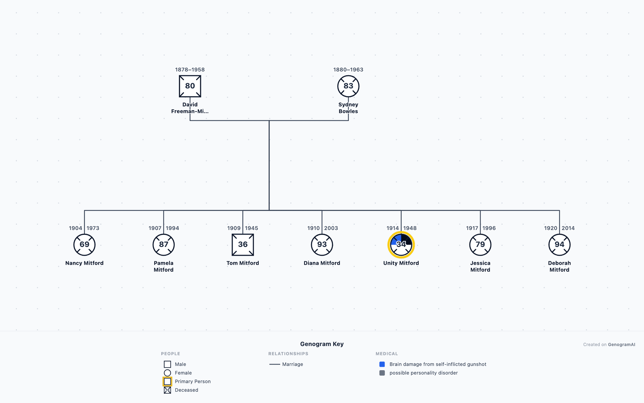 Mitford Sisters Family Genogram example
