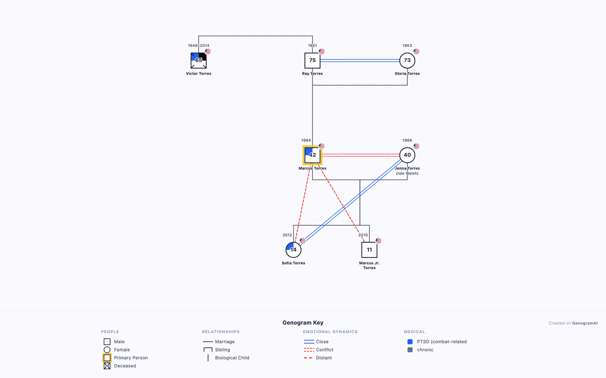 Military Veteran Transition Family genogram example