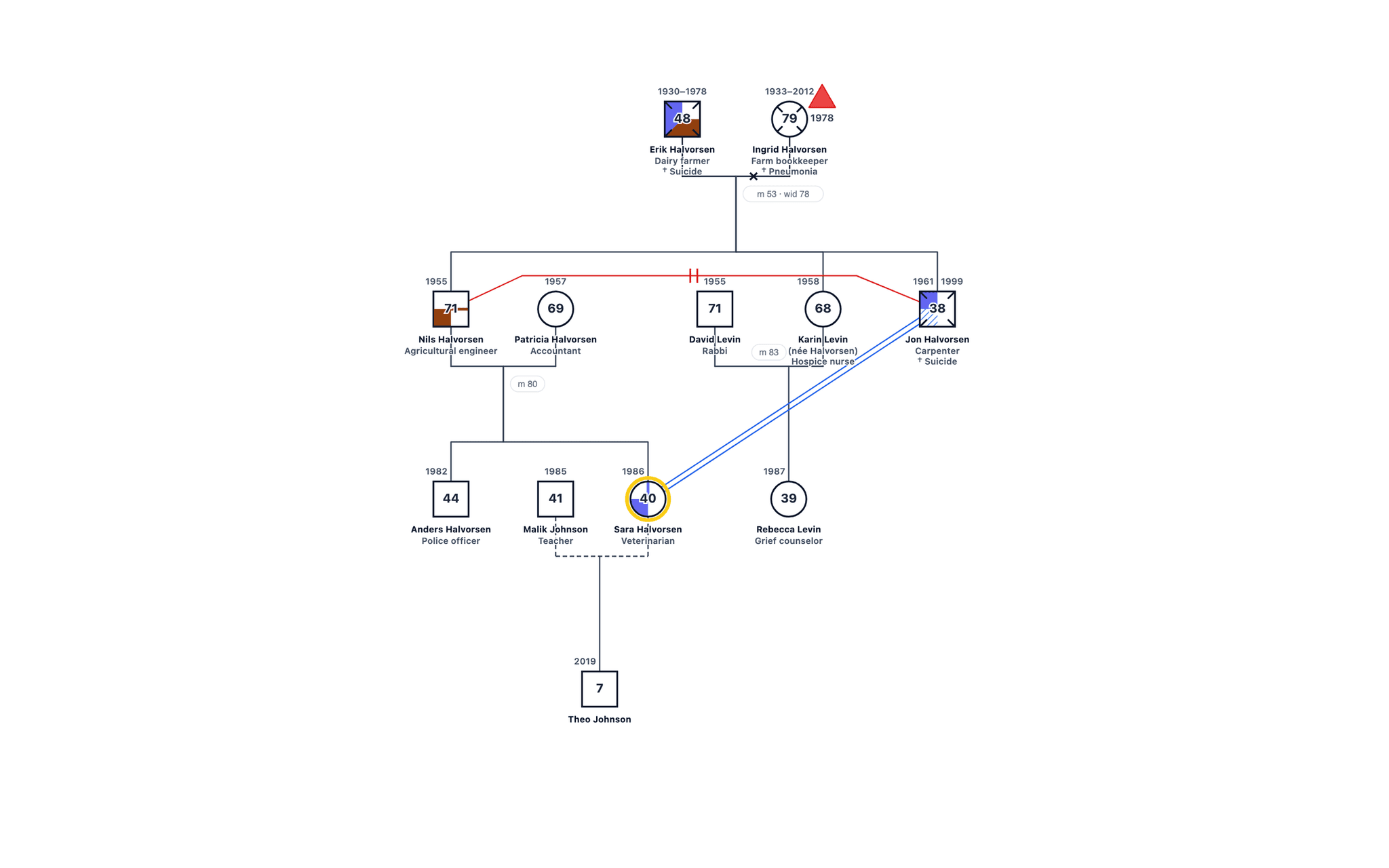 Suicide Loss and Anniversary Reactions genogram example