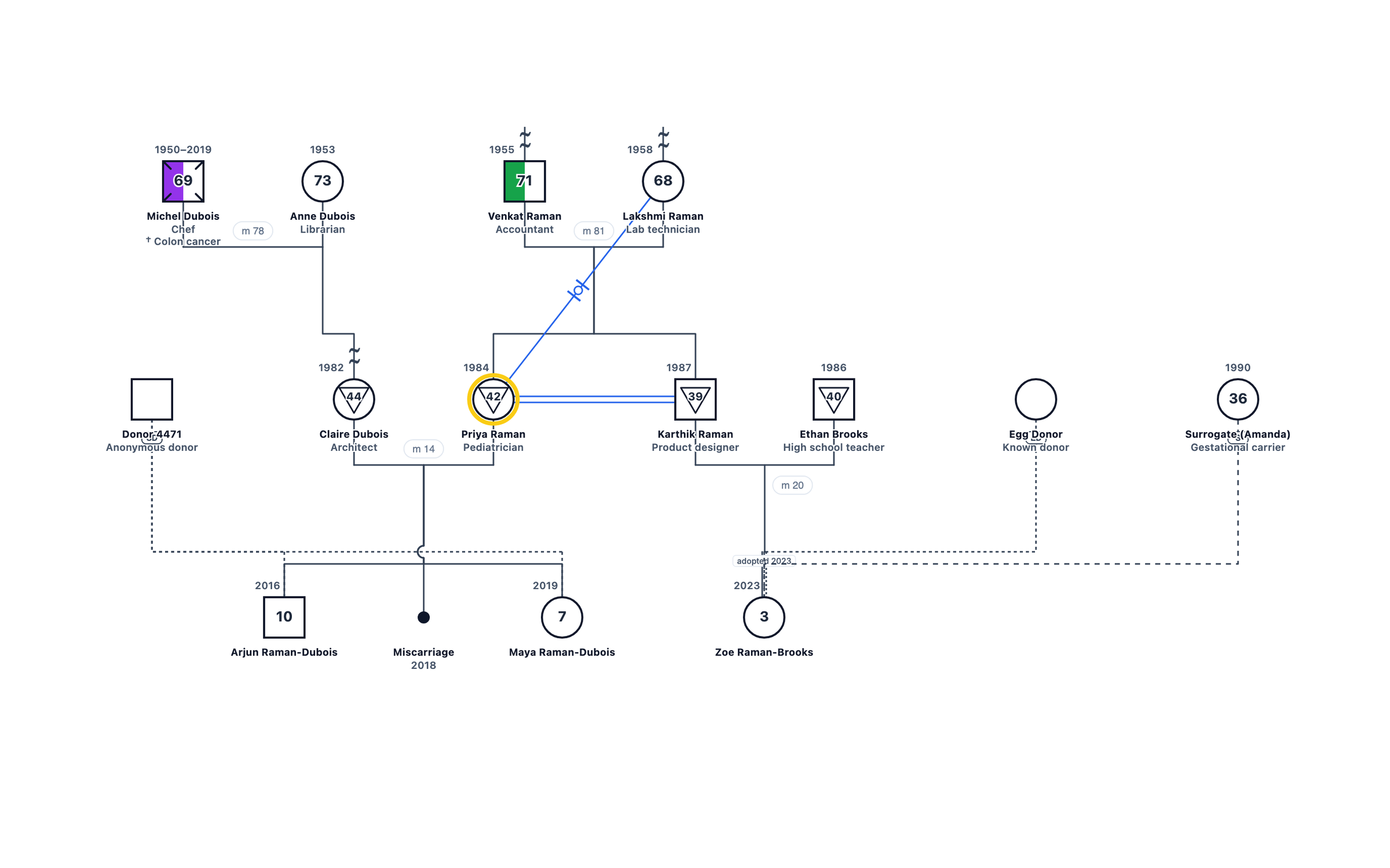 Donor Conception, IVF and Surrogacy Family genogram