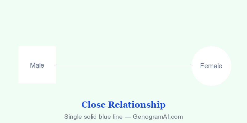 Genogram close relationship symbol showing a single solid blue line
