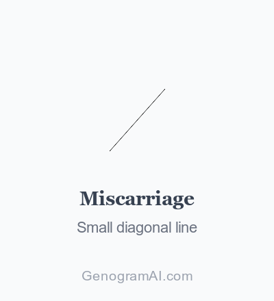 Genogram miscarriage symbol showing small diagonal line