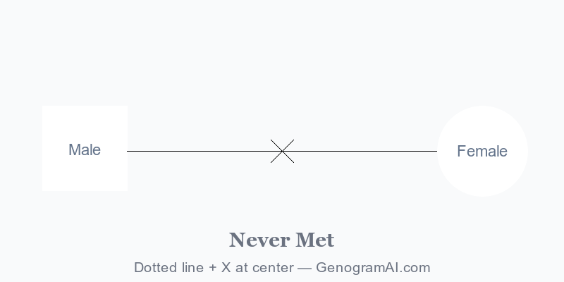 Genogram never met relationship symbol showing very faint dotted line